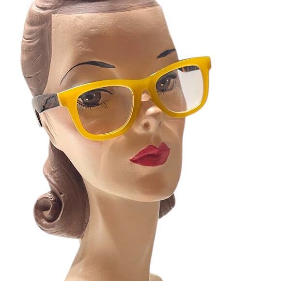 Betsey Johnson +2.00 Reading Glasses Readers Square Mustard Yellow Frame - Picture 1 of 4